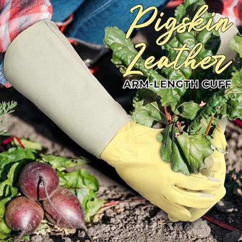 Image of HANDLANDY Rose Pruning Gloves for Men Women, Thorn Proof Gardening Gloves | Long Leather Gardening Gloves, Breathable Leather Gauntlet, Best Garden Gifts & Tools for Gardener (Vanilla, XL)