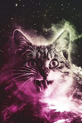 Space Cat Notebook (Vol 3): Trippy Cosmic Kitten Blank Lined Journal Book For Students, 6 x 9, 130 Pages, Violet Bright Galaxy Cats image 3