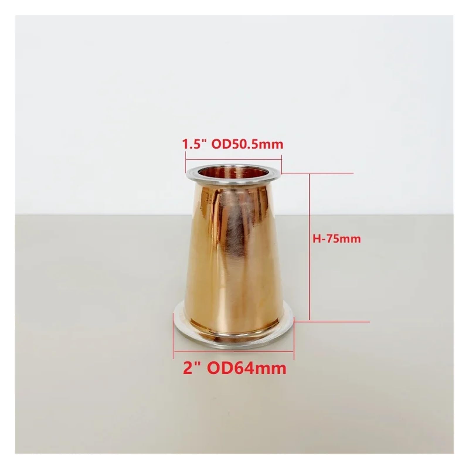 Reductor de cobre de triple abrazadera Reductor de cobre de triple abrazadera for destilación, diámetro exterior de 50,5 mm x 64 mm, 1,5" (diámetro exterior) x 2" (diámetro exterior) - 75 mm de altura