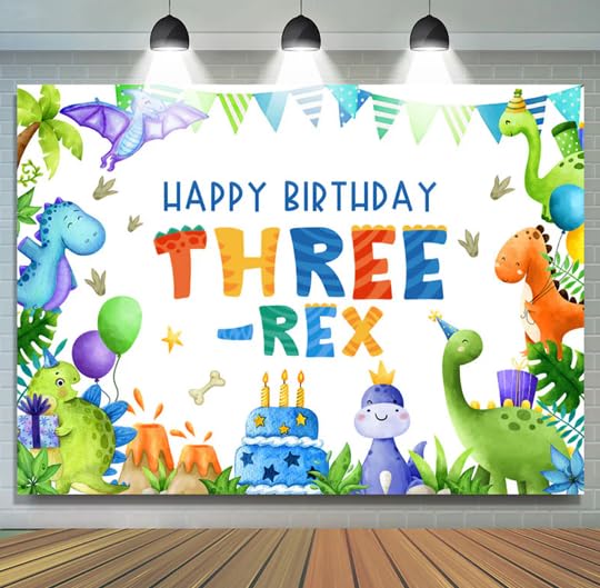 Maxsafe Three Rex Cartoon Dinosaur Boy 3rd Birthday Backdrop,Birthday Backdrop,Happy Birthday Banner,3rd Happy Birthday Party Decor,Party Supplies
