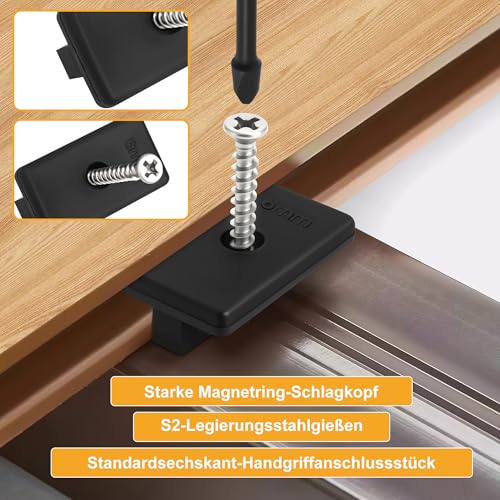 Vipuikos 200 Stück WPC Clips 6 mm Versteckte Befestigung mit T-Clip mit Bit Schraubendreher, 6 mm Terrassenclips Kunststoff für WPC/BPC Dielen Clips, Schwarz WPC Befestigungsclips 35 x 18,5 x 10 mm