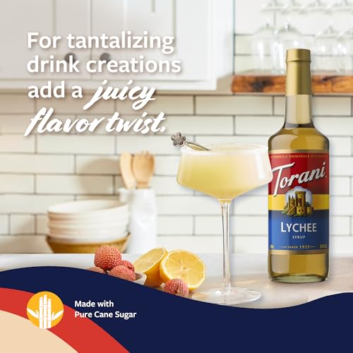 Image of Torani Lychee Syrup for Drinks, Flavoring for Iced Tea, Sodas, and Cocktails, Glass Bottle with Pump Included, 25.4 Fl Oz