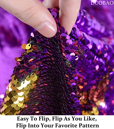 Duobao Reversible Sequin Fabric By The Yard Purple To Gold Sequin Changing Color Fabric Mermaid Sequin Cube Sequin Material Fabric Mermaid Fabric #TOP2