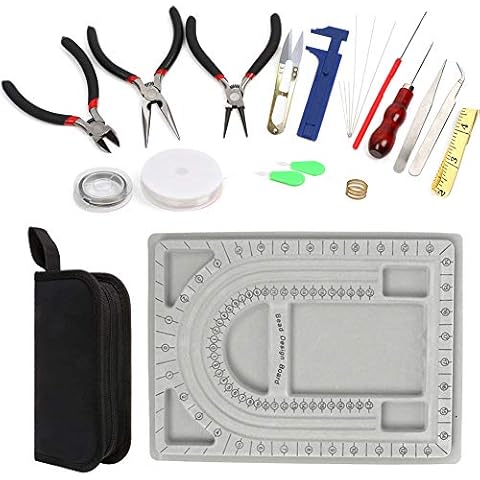 UHAPEER 23 PCS Jewelry Making Tool Sets, Include Bead Board, Pliers, Cutter, Scissors, Ruler for Earring, Beading and Necklace DIY, Crafting, Fixing, Cleaning Cover