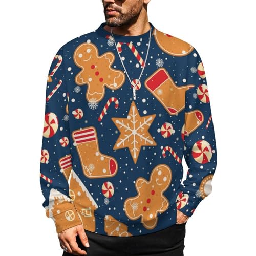 MoBlinko Sweaters for Men Christmas Gingerbread Man Mens Crewneck Sweater 2XL Long Sleeve Lightweight Pullover