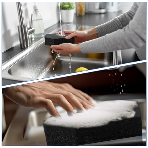 Image of Tioncy 12 Pack Gothic Kitchen Decor Bulk Dual Sided Scrubber Gothic Sponges Dishwashing Non Scratch Coffin Kitchen Accessories Dish Scouring, Black