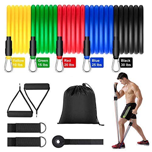 FIVKLEMNZ Resistance Bands Set, Exercise Bands with Door Anchor, Handles, Carry Bag, Legs Ankle Straps for Resistance Training, Physical Therapy, Home Workouts,Yoga, Pilates Stackable up to 100 lbs.