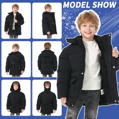 Image of UVIPC 6-12 Years Boys Winter Coat Kids Warm Jacket Wind Water-Resistant Puffy Coats Outwear Toddler Hood Fleece Inner