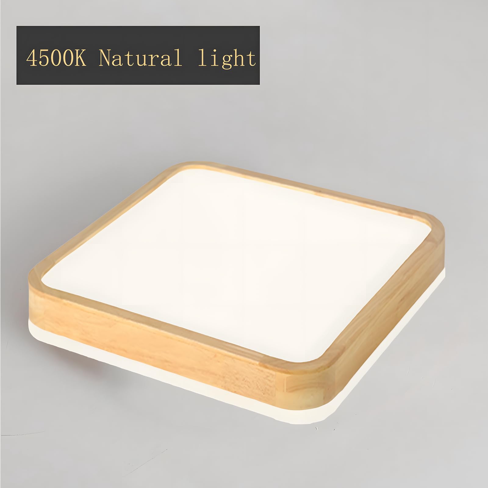 Lámpara De Techo LED De Madera | Ø30cm 4500K 1620Lm 18W | Lámpara De Techo Cuadrada De Madera Natural Con Brillo De 360°, Dormitorio, Sala De Estar, Habitación De Los Niños (Blanco Neutro)