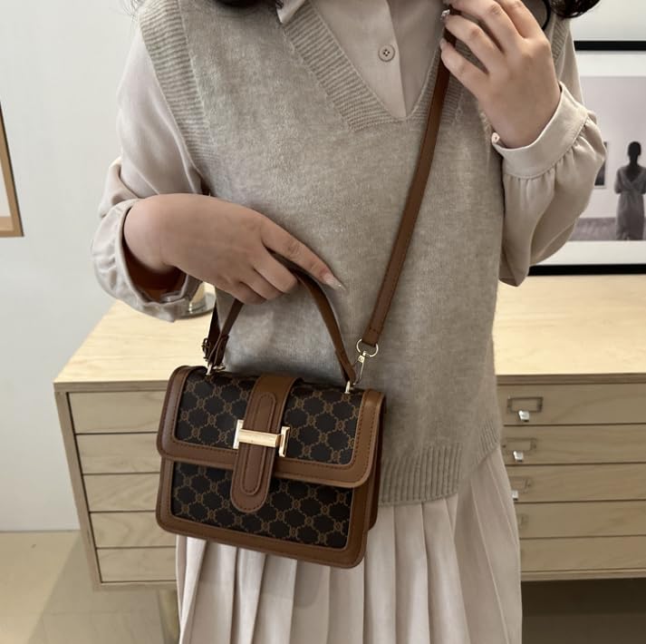 A new personalized, fashionable and simple single-shoulder bag，Designer Monogram Crossbody Handbag, Brown Leather Trim3
