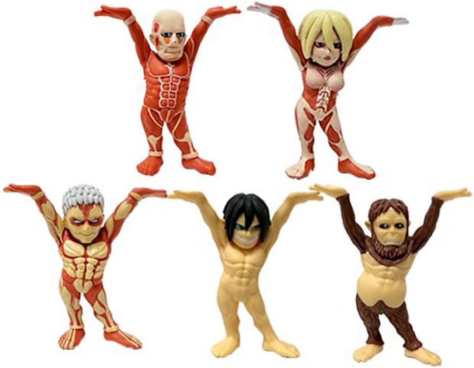 QAHEART 5PCS Eren Jaeger Figure Model, 6.5CM Giant Reiner Braun Figure Cake Topper, Mini Anime Figurine Titan Desktop Decoration