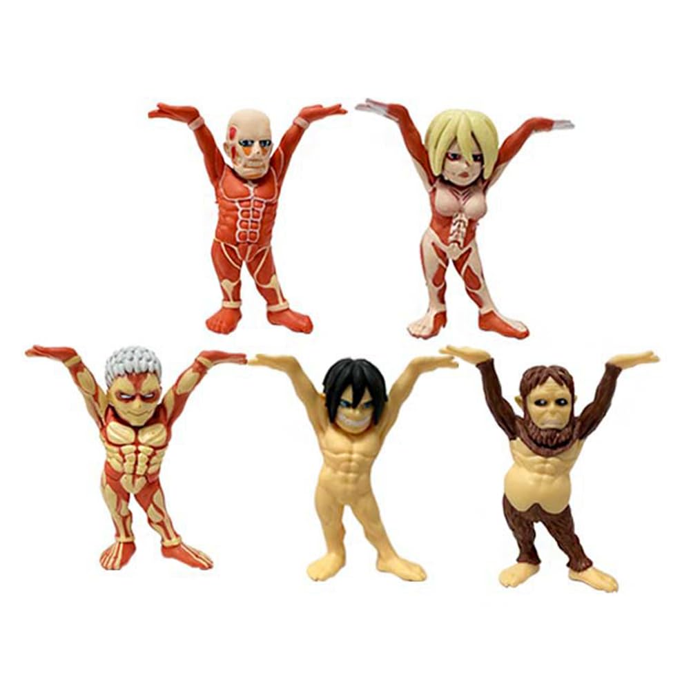 QAHEART 5PCS Eren Jaeger Figure Model, 6.5CM Giant Reiner Braun Figure Cake Topper, Mini Anime Figurine Titan Desktop Decoration