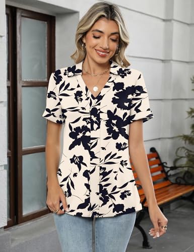 Micoson Womens Polo Shirts Dressy V Neck Business Casual Tops Lapel Collar Short Sleeve Summer Shirts Loose Fit Work Blouses2