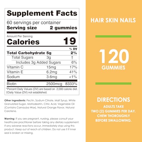 Nature's Key Biotin Gummies with Vitamin C and E, Support Hair Nails Growth & Beautiful Skin for Women Men and Kids, Vegan, Orange Flavors, 120 Count — view 5