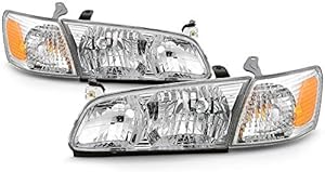 [For 2000-2001 Toyota Camry] OE-Style Chrome Bezel Headlight Housing & Side Marker Corner Lamp Assembly Replacement, Driver & Passenger Side