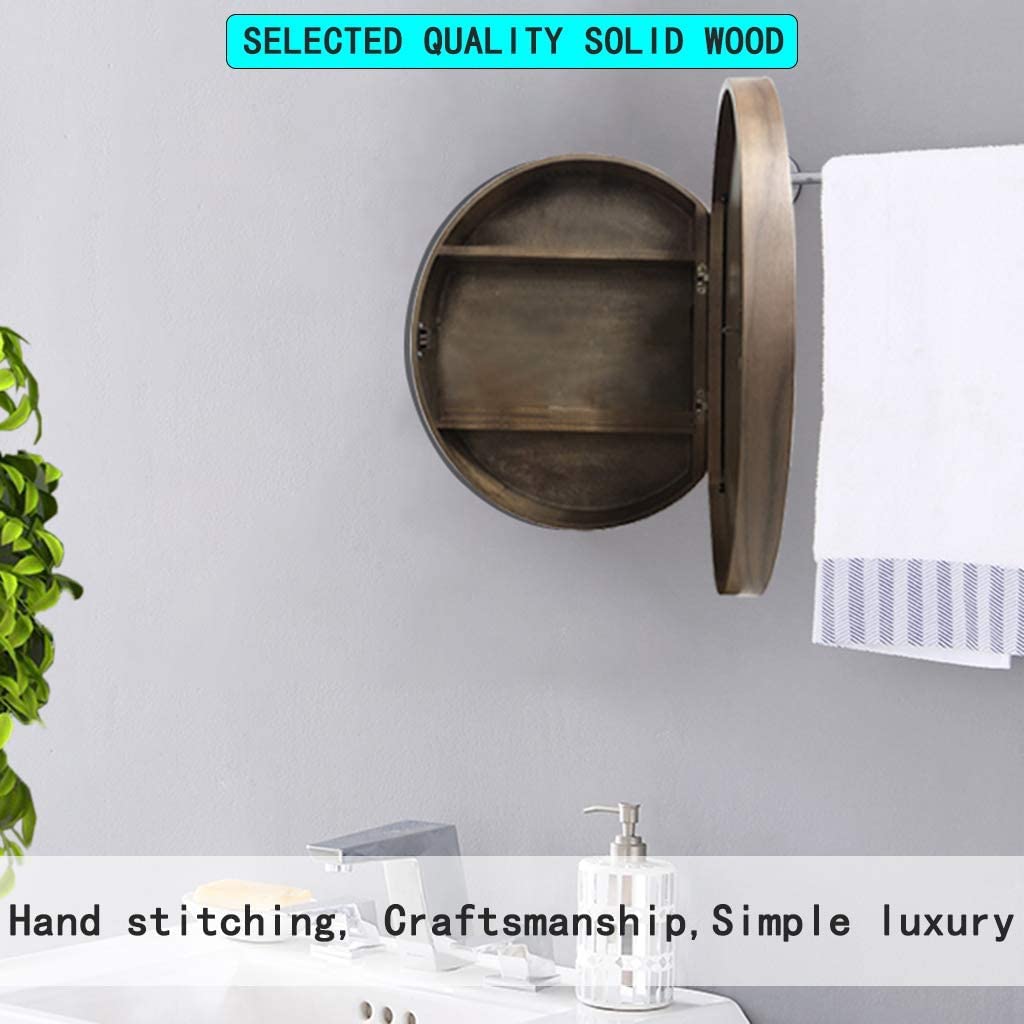 Mobiletto da Bagno con Specchio Rotondo Moderno in Legno con Design 2 in 1, Finitura Noce alla Moda per Gli Amanti del Trucco, Diametro 60 cm