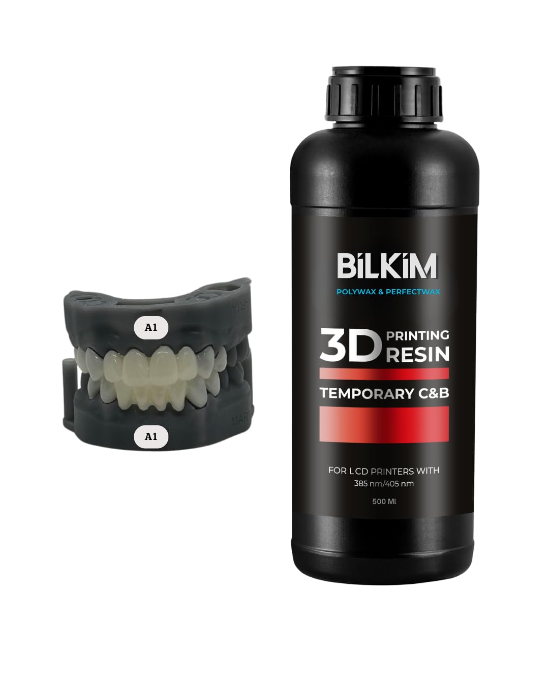BILKIM 3D Printing Temporary C&B Resin | LCD/DLP 3D Printers | 500 ml i 1 lt (A1, 500 ML)