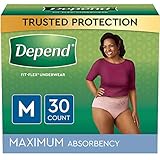 Depend FIT-FLEX Incontinence Underwear For Women, Disposable, Maximum Absorbency, Medium, Blush, 30 Count