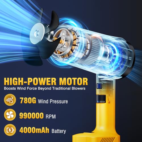 Image of Cordless Leaf Blower, Hand held Leaf Blower with Two 4.0Ah Battery and Charger, Snow Blower with 6 Speed Modes, Lightweight Electric Blowers for Lawn Care, Patio, Yard, Blowing Snow, Leaves, Dust