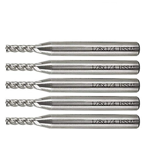5Pcs End Mill Set, Yosoo HSS CNC 1/8'' End Mill Cutter Drill Bits 1/4'' Shank for Wood, Nylon, Aluminum, Steel,Titanium, 4 Flute Straight End Mill Set 1/8'' - 1/4''