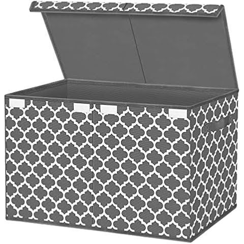 VERONLY Toy Storage Boxes Large Kids Chest with Lid, Foldable Fabric Storage Box Basket Organizer for Boys, Collapsible Container Bins with 2 Handles for Toddler, Children, Nursery, Playroom (Grey) Cover
