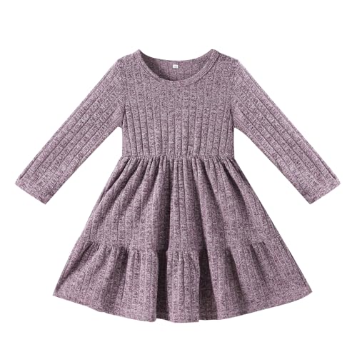 Image of Toddler Baby Girl Long Sleeve Dress Girls Knit Sweater Dresses Tiered Kids Swing Holiday Clothes Fall Winter