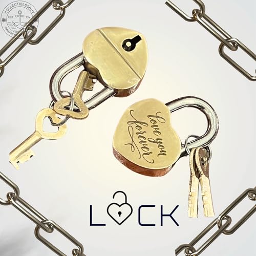 Image of Shiny Brass Heart Shaped Lock Engraved inchLove You Forever inchCustom Padlock with Keys for Jewelry Box, Storage Box, Diary, Gift & Valentine's Decor