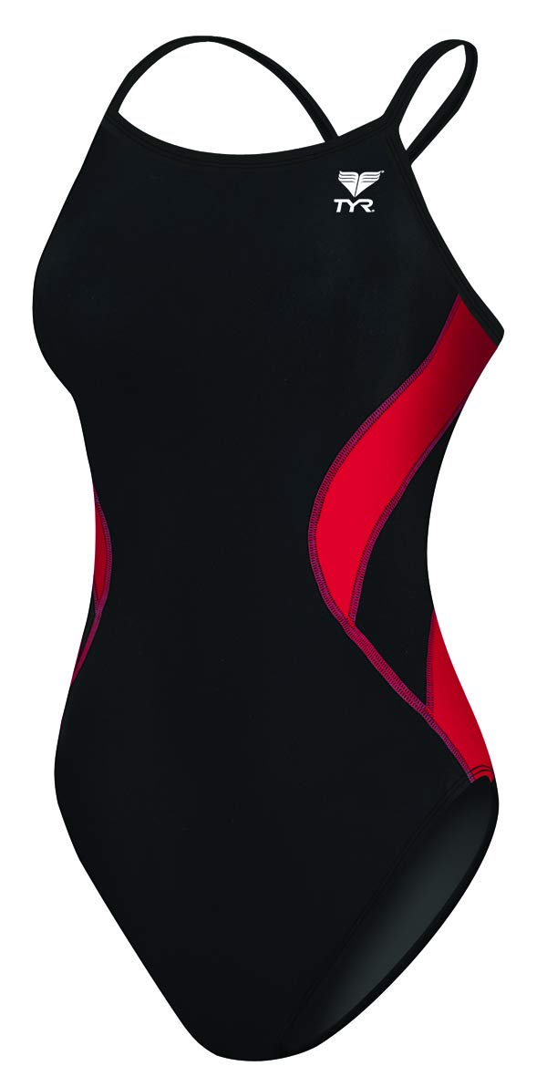 TYR Women's Standard Alliance Diamond Back Splice Swimsuit, Black/Red, 38