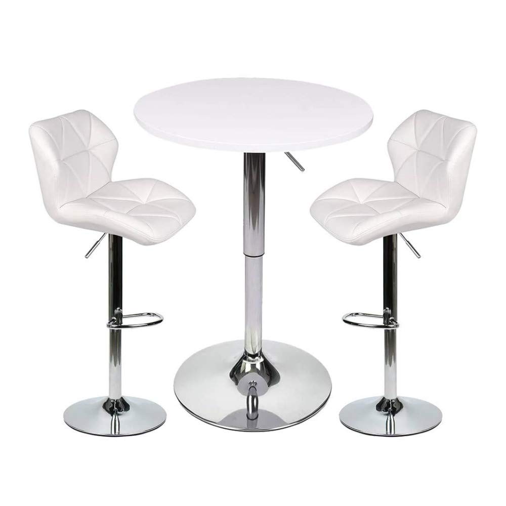 ARTETHYS Bar Table and Chairs Set of 3 White Heigh Adjustable Round Pub Desk and 2 Swivel White Counter Height Barstools for Dining Room Home Kitchen