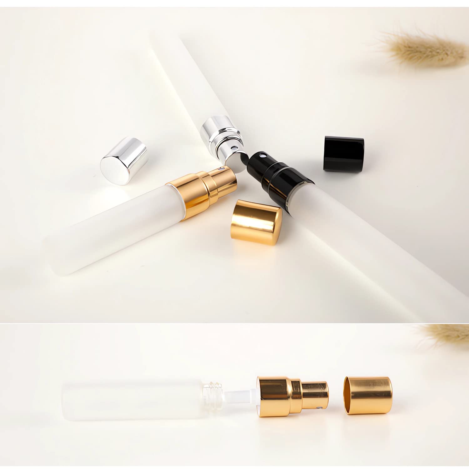 48 Pezzi 10ml Glassato Trasparente Vetro flacone con Nero spray Perfume Porta Profumo in Vetro Piccolo Flacone Spray per Nebbia Portatile, Bottiglia di Profumo, Cosmetica, Viaggio