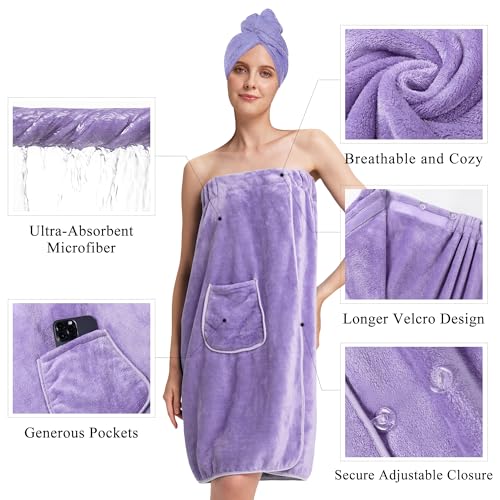 Image of PJGGZ Towel Wrap for Women, Three Adjust Clasps Closure Bath Wraps After Shower Spa Sauna Bathrobe(Available in Plus Size)