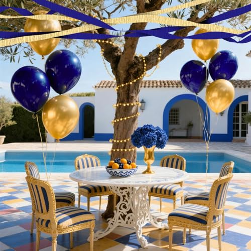 Image of 4 Crepe Paper Streamers Rolls, 328ft Pack of Navy Blue and Gold Crepe Paper for Graduation Anniversary Wedding New Year Birthday Party Decorations (1.8 inch x 82 ft /Roll)