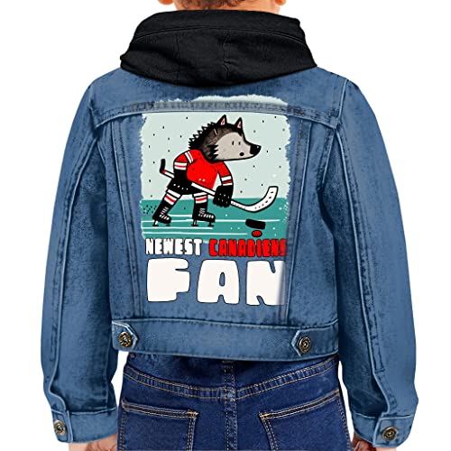 Fan Toddler Hooded Denim Jacket - Canada Graphic Jean Jacket - Printed Denim Jacket for Kids