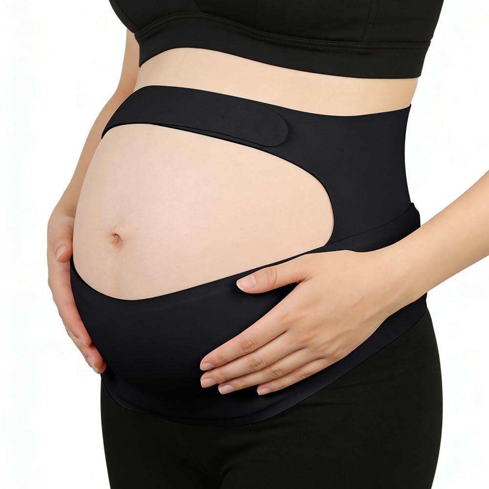 Faja Embarazada sin Costuras, Faja Abdominal Embarazada con Ajustable Hook and Loop, Mujeres Embarazadas Ergonomía Faja Lumbar Soporte con para la Abdomen y Cintura, Negro