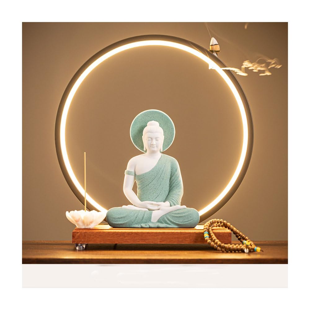 Dytartzx #5 Shakyamuni Buddha Statue With Backflow Incense Burner Incense Holder With Led Light Ring Decorative Tathagata Buddha Figurine