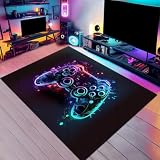 Gaming-Teppich für das Jungen-Schlafzimmer, 150 x 200 cm, bunter Teppich für das Jungen-Schlafzimmer oder das Spielzimmer, Spielzimmer, Wohnaccessoire, bedruckter Controller, waschbar, rutschfest