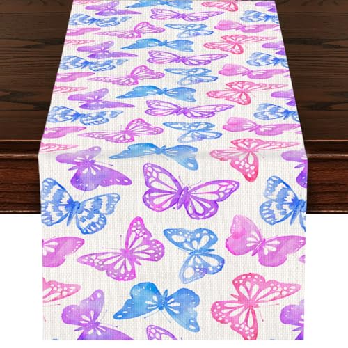 Butterfly Table Runner, Kitchen Dining Table Decor, Butterfly Decor Gifts Table Runners for Indoor Outdoor Home Farmhouse Holiday Wedding Birthday Party Decoration, 13 x 72 Inch