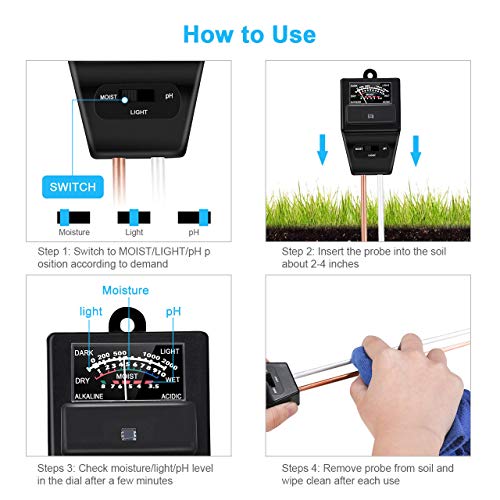 Hotelvs BodempH-meter, 3-in-1 Bodemvocht, licht en pH-sensormeter voor binnenplanten, gazon, tuin, landbouw, geen… - Image 7