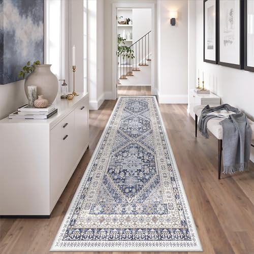 zesthome 2'6 x 8' Runner Rug Non Slip,Washable Kitchen Rugs,Blue