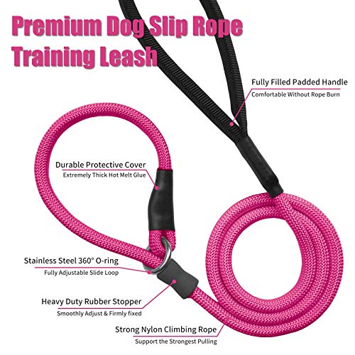 Strong Slip Rope Dog Training Leash 4ft  Heavy Duty Durable Braided Nylon Lead with Rubber Stopper  Padded Handle  No Pull Walking Climbing for Medium Large Dogs hot Pink 12 X 4ft  Cucciolini Doodles Strong slip rope dog training leash 4ft  heavy duty durable braided nylon lead with rubber stopper  padded handle  no pull walking climbing for medium large dogs hot pink 12 x 4ft   cucciolini doodles