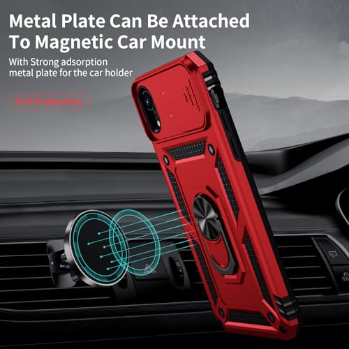 Weycolor for iPhone XR Case with Camera Lens Cover, HD Screen Protector, 10 FT Military Grade Drop Protection, Magnetic Ring Holder Kickstand Protective Phone Case, Red by Weycolor - Used condition - Image 2
