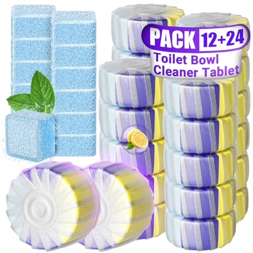 36 Pack Toilet Bowl Cleaners, 24PCS Upgraded Triple Effect Toilet Bowl Tablets with 12PCS Toilet Tank Cleaners Tablets with Bleach, Toilet Bowl Cleaners Drop in Tank, Lasting Fragrance(36 Pack)