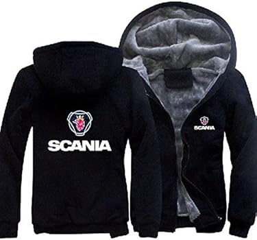 Heren Hoodies Met Rits Voor SCANIA Winddichte Softshell Jassen Outdoor Sweatshirt Warme Casual Capuchon Jas Dikke Sportjassen Met Zakken,Black-XXL