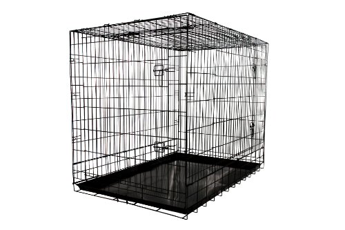 Allmax 3-Door Folding Metal Dog Crate with Steel Tray, Large, Black