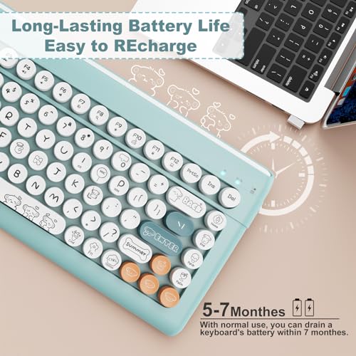 Image of Wireless Bluetooth Keyboard for iPads Tablet Mac PC Laptop Desktop Smart Phone,Cute Typewriter Style Computer Keyboards with Round Raised Keycaps,Mini iPad Keyboard for Kids Girl Women-Blue Colorful