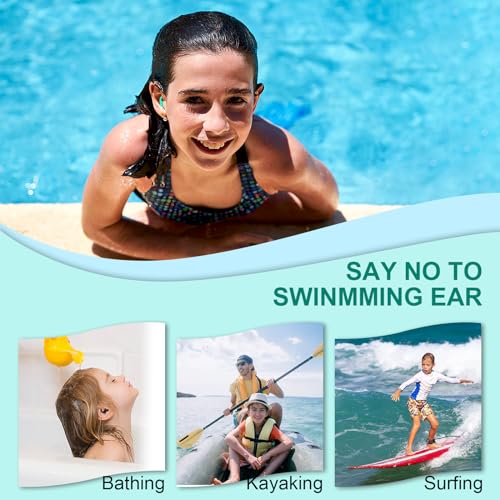 Ohrstöpsel Schwimmen Kinder 6-14 Jahre, 3 Paar Schwimm Ohrstöpsel für Kinder, Silikon, Surfen, Schnorcheln und anderen Wassersportarten