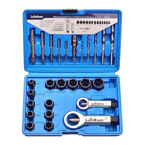 LainKeen 26PCS Impact Nut/Bolt Removal Drill Bit Kit, Screw Extractors, Nut Splitter Cracker Set, Bolt Extractor Tool Set For Damaged Rusted Screws,Bolts, Nuts And Fittings Cover