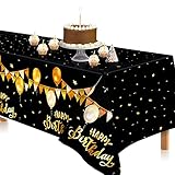FZR Legend Happy Birthday Tablecloth, Plastic Tablecloth with Gold Stars Plastic Table Cover...