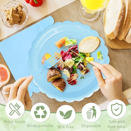 Image of Light Blue Paper Plates and Napkins,Baby Blue Disposable Dinnerware, 25-7 inch