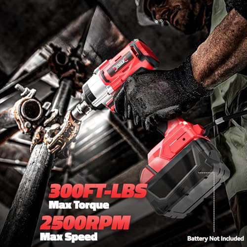 Image of DIYtoolifz Cordless Impact Wrench 1 /2 inch Compatible with Milwaukee 18v Battery (Bare Tool), 300 FT-LBS Brushless Impact Driver, Portable Electric Impact Gun with LED Work Light, 3-Speed Control